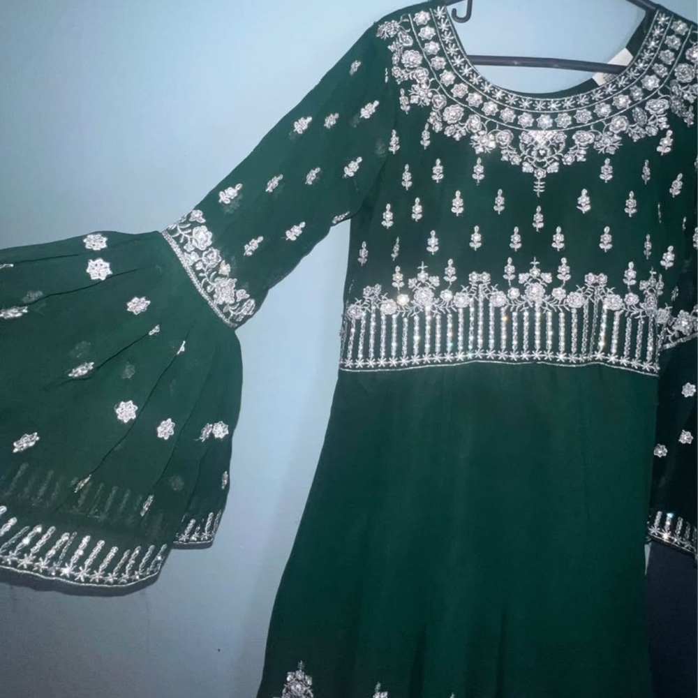 Elegant Green Embroidered Anarkali - 3 Piece
